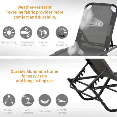 Rootz Sonnenliege – Strandliege – Gartenliege – Grau/Schwarz – 163 x 58,5 x 91 cm