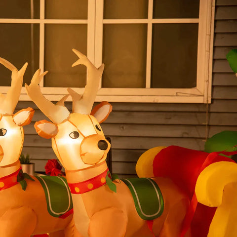 Rootz Selbstaufblasbarer Weihnachtsmann – Weihnachtsdekoration – mit Rentier-LED-Lichtern inkl. Gebläse – Rot + Weiß – 230 x 80 x 150 cm