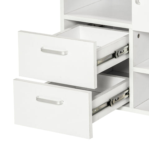 Rootz Sideboard - Sideboard - On Wheels - 2 Drawers - 1 Door - 4 Storage Compartments - 60 x 65 x 35 cm - White - Processed Wood