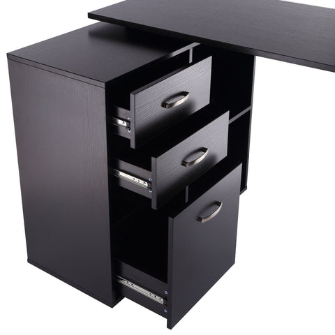 Rootz Desk - Computer Table - Corner Desk - Adjustable - Processed Wood - Storage Space - Drawers - 117 x 83.5 x 76 cm - Black