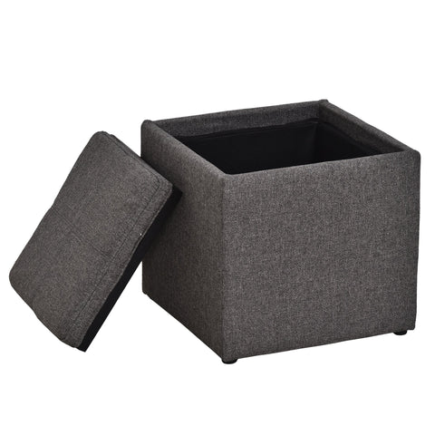 Rootz Hocker - Storage space - Pouf - Linen - Tray - Stool - 42 x 42 x 41 cm - Dark gray