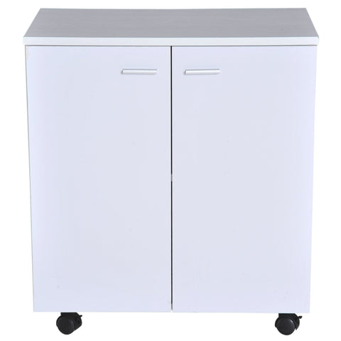 Rootz Sideboard - Cupboard - Wheels - 2 Doors - 60 x 35 x 65 cm - White - Processed Wood