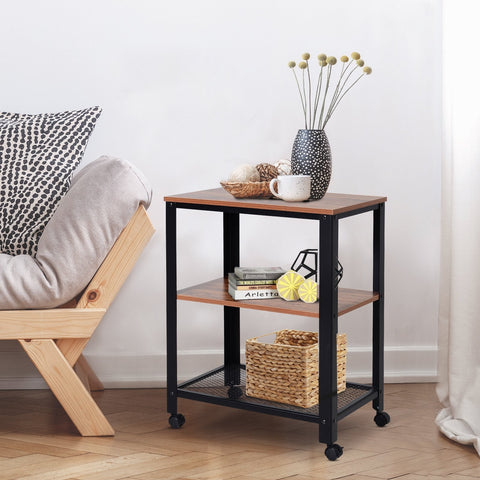 Rootz Keukentrolley - Keukentrolley - Serveerwagen - Keukenkast - 60 x 40 x 76,5 cm - 4 Wielen - Bewerkt Hout - Zwart - Bruin