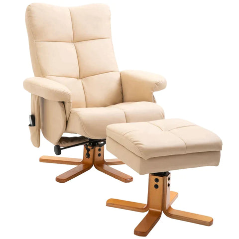 Rootz Massage Chair - Relaxation Chair - With Reclining Function - Massage Chair - With Footstool - Tv Chair - Ergonomic Chair - Cream White - 80 x 86 x 99 cm