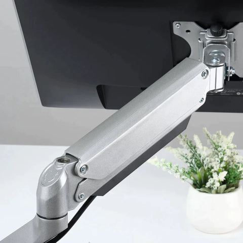 Rootz Monitor Mount - 2 Monitor Desk Mount - Monitor Stand - Height Adjustable - Tiltable - Swivellable - Rotatable - Aluminum - Silver - 93 x 11 x 19-47 cm
