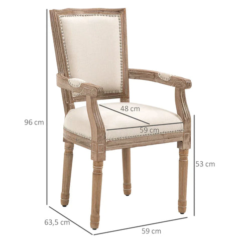 Rootz Dining Chair - Kitchen Chair - Rivet Decor - French Country House Style - Rubber Wood - Cream White - 59 x 63.5 x 96cm