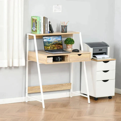 Rootz Desk -  Desk With Drawer And Shelf - Large Storage Space - E1 Chipboard - Metal Frame - Natural - 80 x 50 x 100 cm