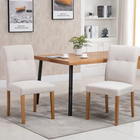 Rootz Set of 2 Dining Chairs - Dining Chairs with Padded Seat - Polyester Fabric - Foam - Rubber Wood - Beige - 50cm x 62cm x 96cm