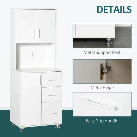 Rootz Storage Cabinet - Kitchen Cabinet - Kitchen Cupboard - Tall Cabinet - White - 60 x 40 x 150 cm