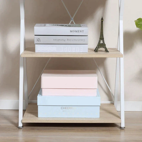 Rootz Bookshelf - X-shape Standing Shelf With 4 Levels Storage Rack - Living Room - Bedroom - Kitchen - Office - Chipboard - Metal - Natural - 54 x 35 x 110 cm