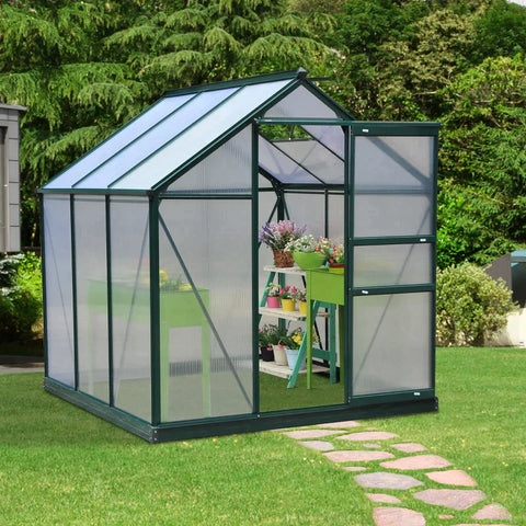 Rootz Greenhouse - Walk-in Mini Greenhouse - Met Dakraam - Schuifdeur - Aluminium/PC Board - Groen/Transparant - 190 x 192 x 201cm