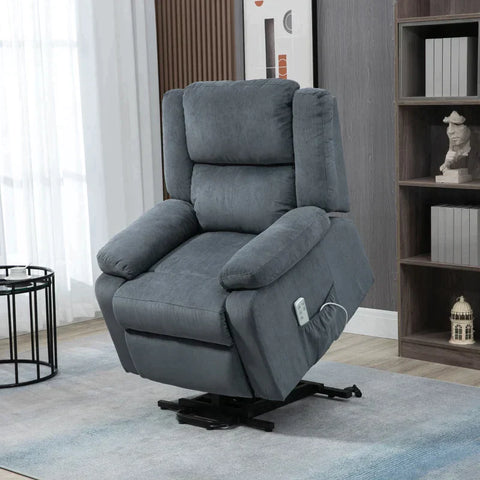 Rootz Stand-up Chair - Relaxation Chair - With Reclining Function - Remote Control - Velvet Look - Grey - 92 x 93 x 105 cm