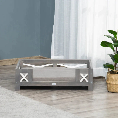 Rootz Pet Bed - Dog Sofa - Raised Pet Sofa - With Cushion - Cat Sofa - Dog Bed - Dog Sleeping Place - Grey - 80 x 55 x 23 cm