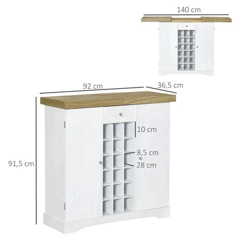 Rootz Cabinet - Kitchen Cabinet - Elegant Wine Rack - For 18 Bottles With 2 Cabinets - MDF - White - 140L x 36.5W x 91.5Hcm