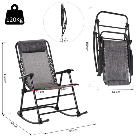 Rootz Rocking Chair - Foldable Rocking Lounger - Garden Lounger - Swing Lounger - Grey - 90 x 64 x 110 cm