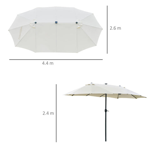 Rootz Double Sided Parasol - Parasol - Sun Umbrella - With LED Solar Lights - Cream White - 440 x 260 cm