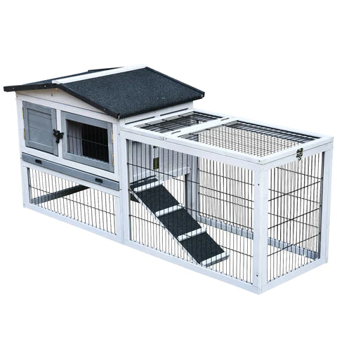 Rootz Small Animal Hutch - Rabbit Hutch - Guinea Pig Hutch - Outdoor Enclosure Cage - Outdoor Animal Hutch - Fir Wood - Light Grey - 150 cm x 52.5 cm x 68 cm