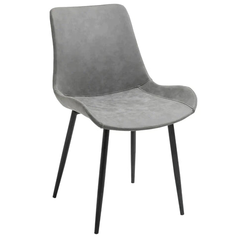 Rootz Dining Chair - Modern Kitchen Chair With Backrest - Metal Legs For Reception - Living Room Chair - Faux Leather - Grey - 51.5 x 59 x 82 cm