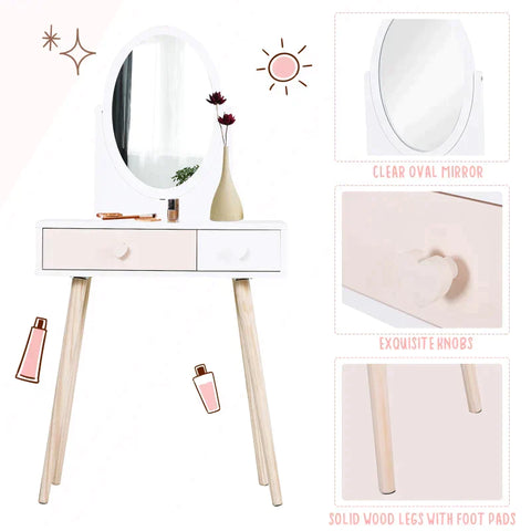 Rootz Kinderkaptafel - Cosmeticatafel - Kaptafel - 2 Laden - Hout - Wit - 69 x 49 x 136 cm