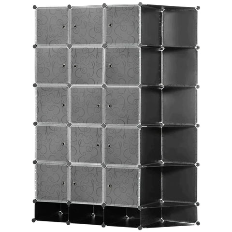 Rootz Cabinet - Wardrobe Cabinet - Storage Cabinet - With 20 Compartments - Modular Design - Plastic/Steel - White/Black - 145 x 47 x 196cm