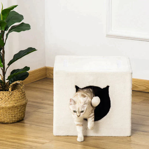 Rootz Krabton Voor Katten - Kattenkrabpaal - 3 Niveaus Krabpaal - Klimboom Voor Katten - Kattenmeubels - Sisal Pluche - Crème Wit - 48 x 48 x 109 cm