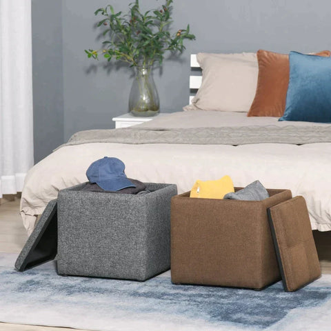 Rootz Stool - Storage Stool - Footstool - Upholstered Stool - Storage Box - Brown - 42 x 42 x 41 cm