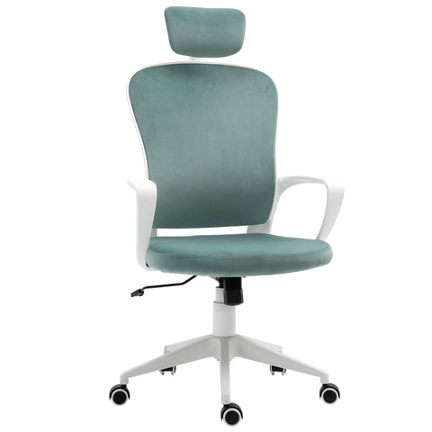 Rootz Office Chair - Rocker Function, Ergonomic Swivel Chair - Headrest - Height-adjustable - Turquoise/White - 63 x 64 x 118-128 cm