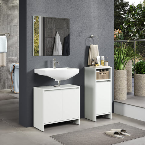 Rootz Basic Bathroom Set - Bath Ensemble - Vanity Collection - Restroom Suite - Washroom Set - Lavatory Combo - Toilet Furniture - White - 107 x 164 x 28 cm