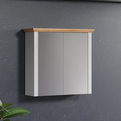 Rootz Landside Spiegelschrank - Mirror Cabinet - Wall Storage - Reflective Unit - Glass Closet - Vanity Holder - Wall-mounted Organizer - Light Grey/Artisan Oak - 78x73x24 cm