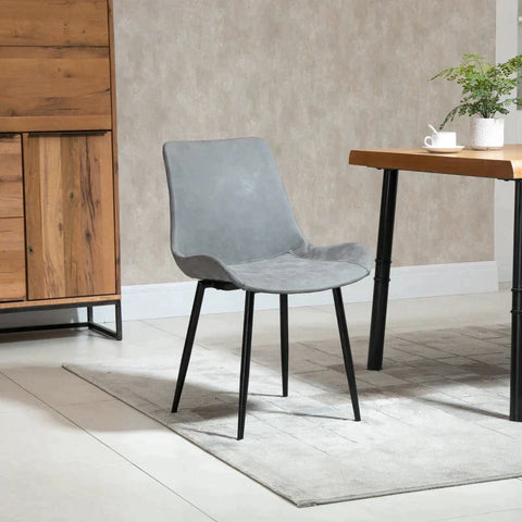 Rootz Dining Chair - Modern Kitchen Chair With Backrest - Metal Legs For Reception - Living Room Chair - Faux Leather - Grey - 51.5 x 59 x 82 cm