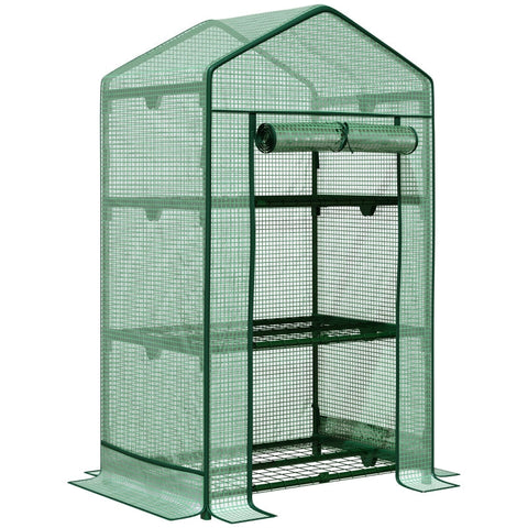 Rootz Greenhouse - Mini Greenhouse - Cultivation Greenhouse - With Foil Cover - And 3 Shelves - Shelves Rolling Door - Vegetable Bed - Green - 69 x 49 x 125 cm