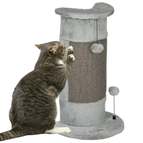 Rootz Cat Scratching Post - Including 2 Balls - Covered Plush - Play Balls - Soft Plush - Chipboard - Corner Walls - Grey - 34L x 25.5W x 58H cm