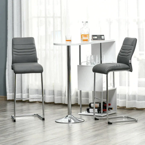 Rootz Chair - Bistro Chairs - Set Of 2 Bar Stools - Kitchen Stools - Metal Stools With Backrest - Faux Leather - Grey - 40x51x110 cm