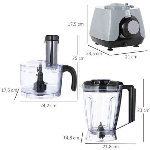 Rootz Food Processor - Mixing Bowl - Multi-chopper 7-in-1 Function Cutting - Chopping - Whisking - Chopping - Grinding - Mixing And Mixing 3 Speed Settings - Silver - 23.5L x 21W x 17.5H cm