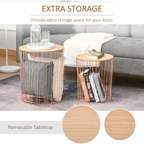 Rootz Side Table - Bedside Table - Bedroom Stand - Side Table Set - Rose Gold