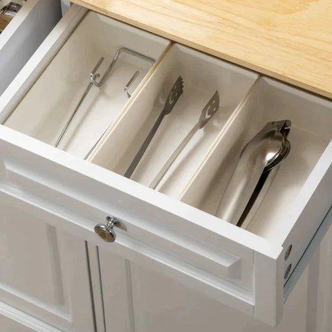 Rootz Kitchen Island - Kitchen Cabinet - 2 Cabinets - 2 Drawers - 6 Spice Racks - MDF/Rubber Wood - Natural/White - 108cm x 78.4cm x 84cm