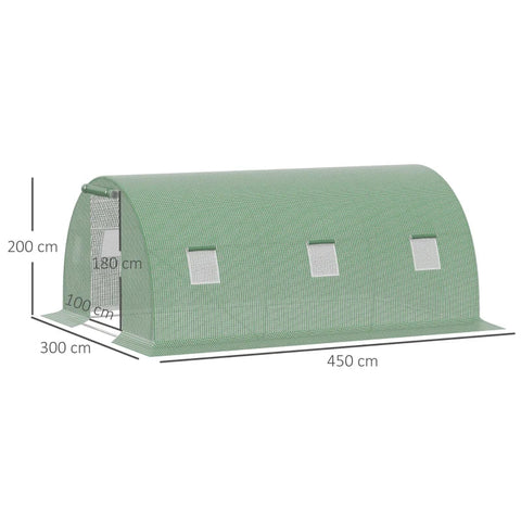 Rootz Greenhouse - Polykas - Inloop Poly Tunnel - Met 6 Ramen - Vorstbeveiliging - Donkergroen - 4.5L x 3B x 2H m