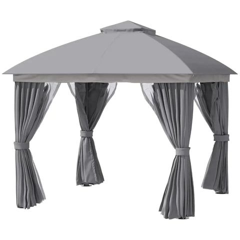 Rootz Gazebo - Patio Gazebo With Aluminum Canopy - Metal - Polyester - Nylon - Black + Light Grey - 2.95L x 2.95W x 2.85H m