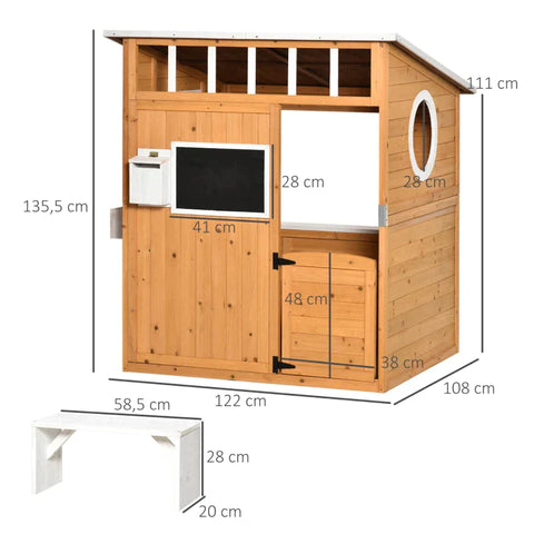 Rootz Speelhuis Voor Kinderen - Houten Kinderspeelhuis Met Raam - Brievenbus - Buitentuin Speelhuis Met Bloempotrek - Houten Speelhuis - Dennenhout - Geel - 122 x 108 x 135,5 cm