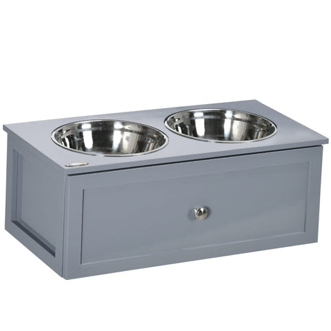 Rootz Feeding Station - Elevated Feeding Station - 2 Feeding Bowls Each 2 Liters - Stainless Steel  - With Drawer - For Medium-sized Dogs - Grey - 60 x 30 x 24cm