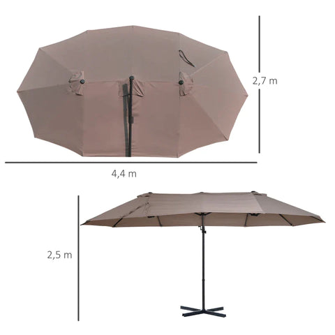 Rootz Double Parasol - Traffic Light Parasol - Garden Parasol - Double Parasol With Crank - Sun Protection - Brown - 440 x 270 x 250 cm