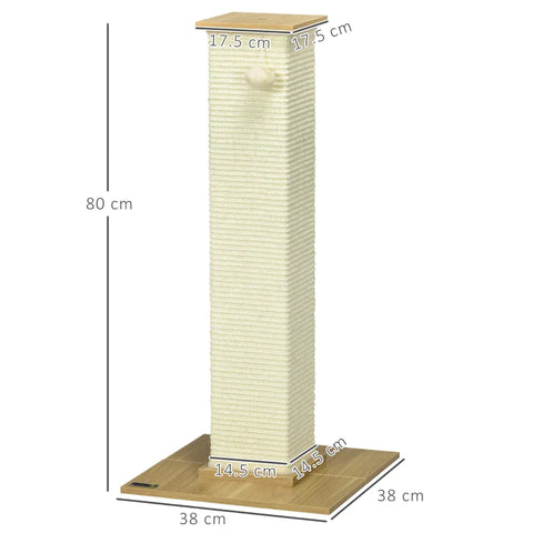 Rootz Scratching Post - With Toy - Beige + Natural - 38 cm x 38 cm x 80 cm