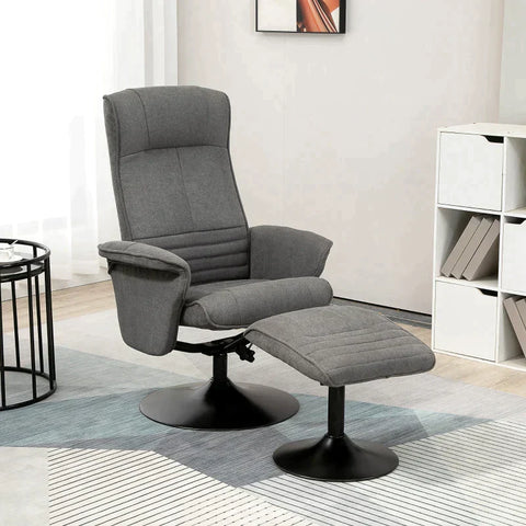 Rootz Fauteuil - Accent Stoel - Ligstoel Met Voetenbank - Verstelbare Rugleuning Voor Slaapkamer - Foam - Donkergrijs - 69 x 71 x 104 cm