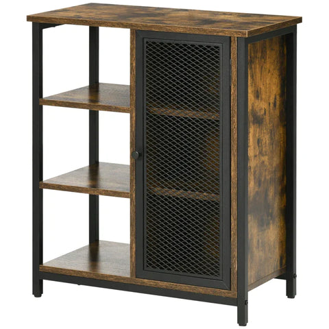 Rootz Storage Cabinet - Sideboard - Industrial Design Sideboard - With 3 Shelves - 1 Cupboard - Black/Brown - 60 cm x 32 cm x 70 cm