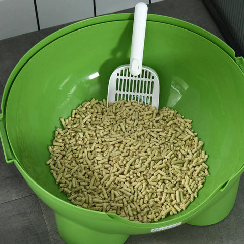 Rootz Kattenbak - Zeef - Schep - Katten tot 4 kg - Gemakkelijk schoon te maken - Leuk ontwerp - Kunststof - Groen + Wit - 53L x 51B x 48H cm
