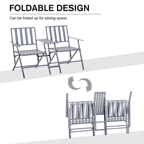Rootz Double Armchair with Table Garden - Gray - Steel - 55.51 cm x 23.62 cm x 34.45 cm