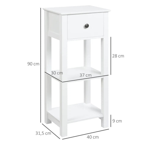 Rootz Bathroom Cabinet - Bathroom Furniture - Cabinet - Storage Cabinet - Cabinet - With 1 Drawer And 2 Shelves - White - 40cm x 31cm x 90cm
