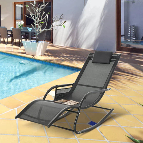 Rootz Rocking Chair - Sun Lounger - Garden Lounger - Beach Lounger - Black - 150cm x 62cm x 88cm