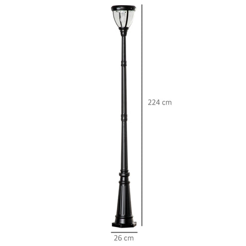 Rootz Tuinlantaarn - Solar Outdoor Light - Vintage Style Solar Outdoor Pole Light - Outdoor Pole Light - Aluminium/Gehard Glas - Zwart - 26 x 26 x 224 cm