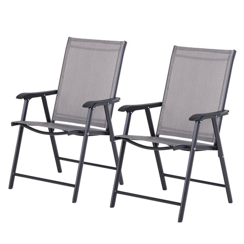 Rootz Folding Chair With Armrests - Set of 2 Foldable Outdoor Garden Chairs - Steel Frame - Garden - Balcony - Beach - Grey - 58 x 64 x 94 cm